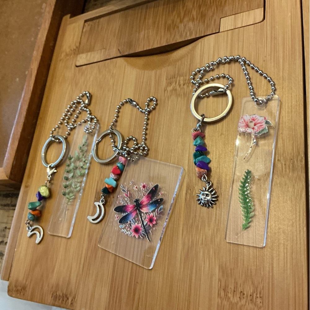 Set of 3 handmade rearview mirror hangars.  Chain is 10”